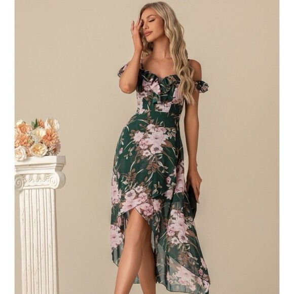 JJ’s House Ruffle Sweetheart Spaghetti Straps A-Line Chiffon Midi Dress Sz XL - Picture 1 of 13